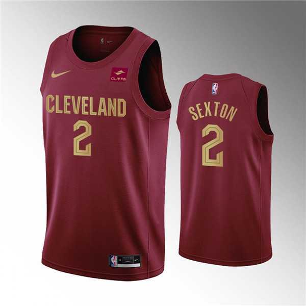 Men%27s Cleveland Cavaliers #2 Collin Sexton Wine Icon Edition Stitched Basketball Jersey Dzhi
